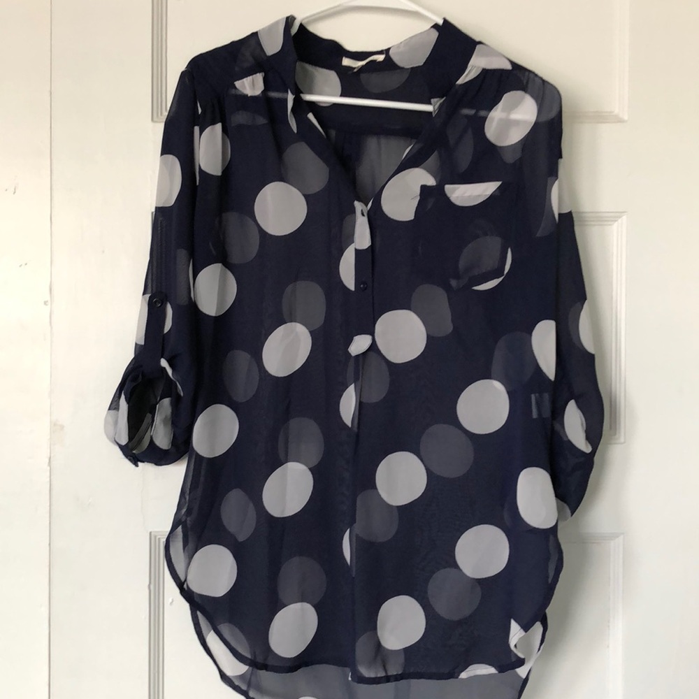 NoVae long sleeve sheer polka dot blouse